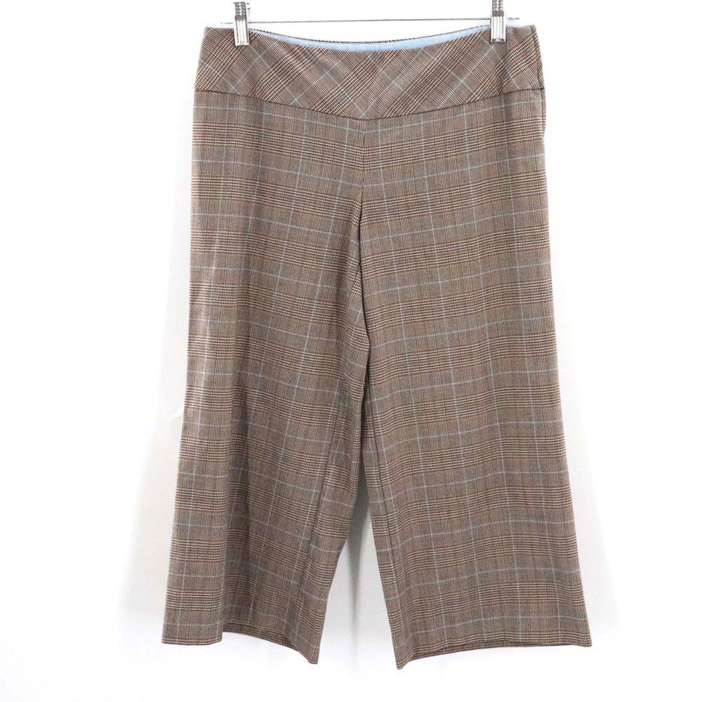 Tracy Evans Gauchos Pants Women 9 Brown Houndstooth Plaid